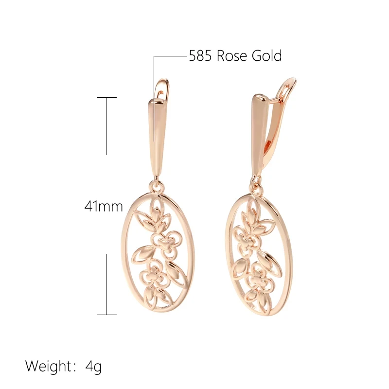 Wbmqda 585 Rose Gold Color Vintage Hollow Flower Long Drop Earrings For Women Ethnic Bride Wedding Fine Jewelry Accessories