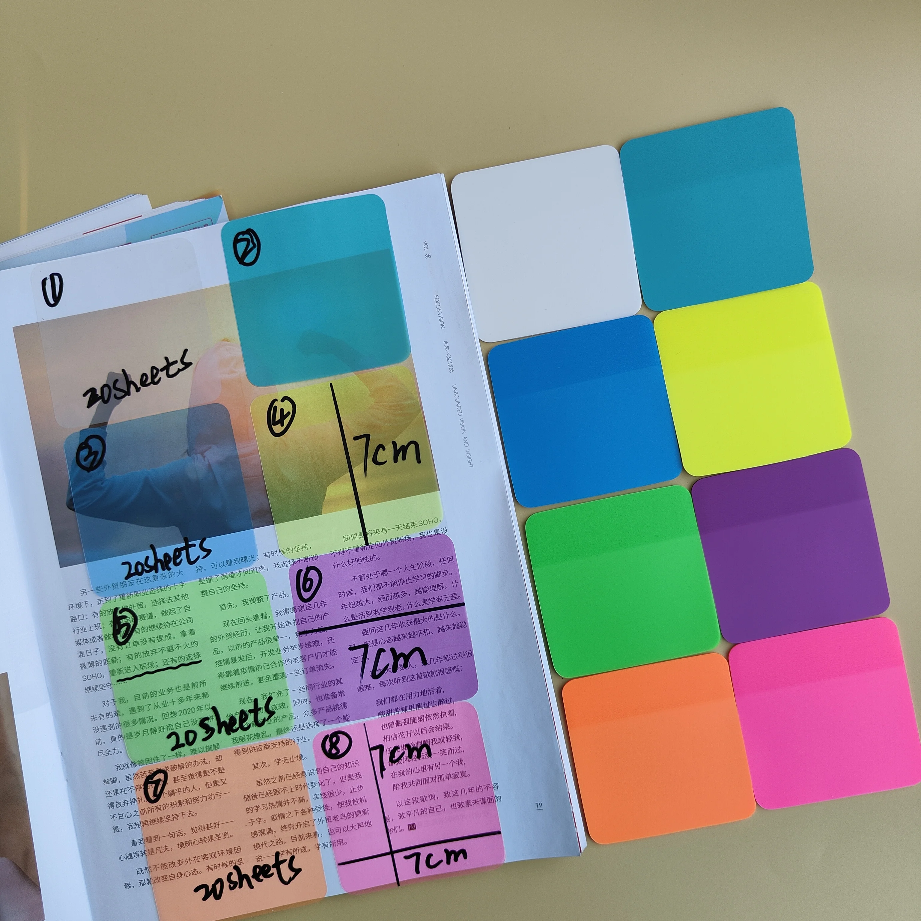 160 Sheets 8Color Transparent Sticky Notes 7*7CM Scrapes Sticker Note  Clear Notepad School Stationery Office Supplies