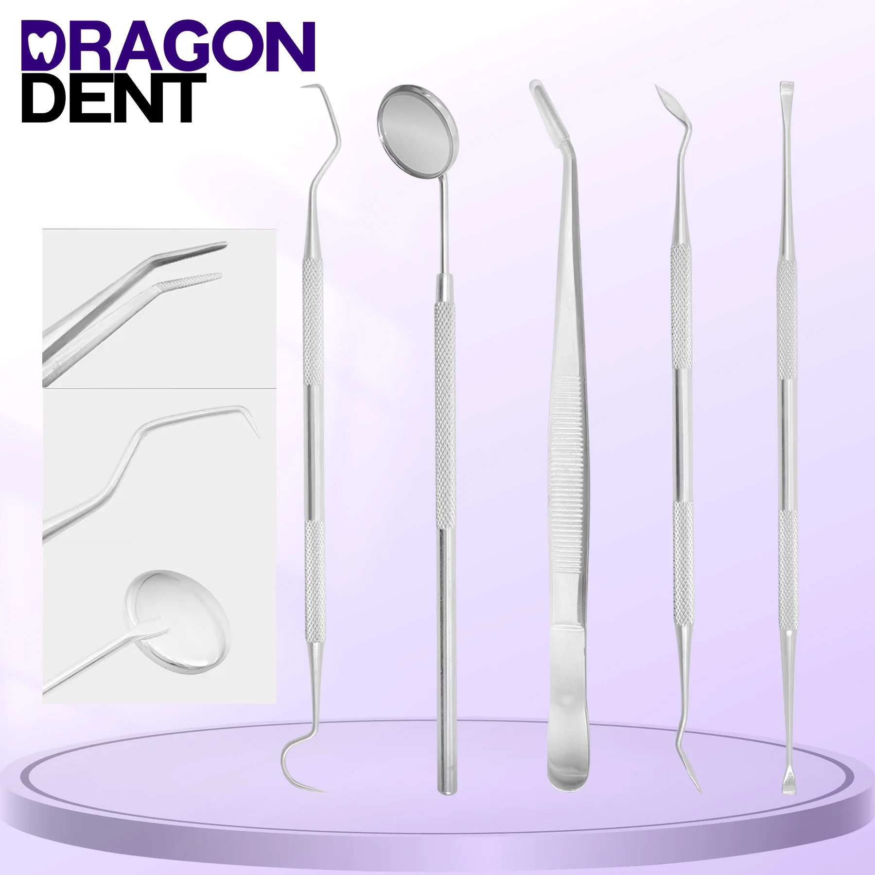 DRAGON DENT Dental Stainless Steel Tools Kit Teeth Tartar Scraper Mouth Mirror Dentists Pick Tool Teeth Clean Care Tool Set