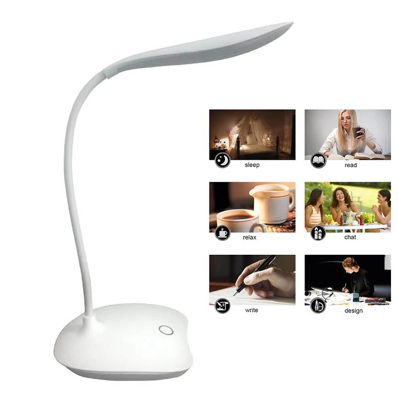 3 Mode Flexible Table Reading Light USB Charging Lamps Touch Sensor Dimmable