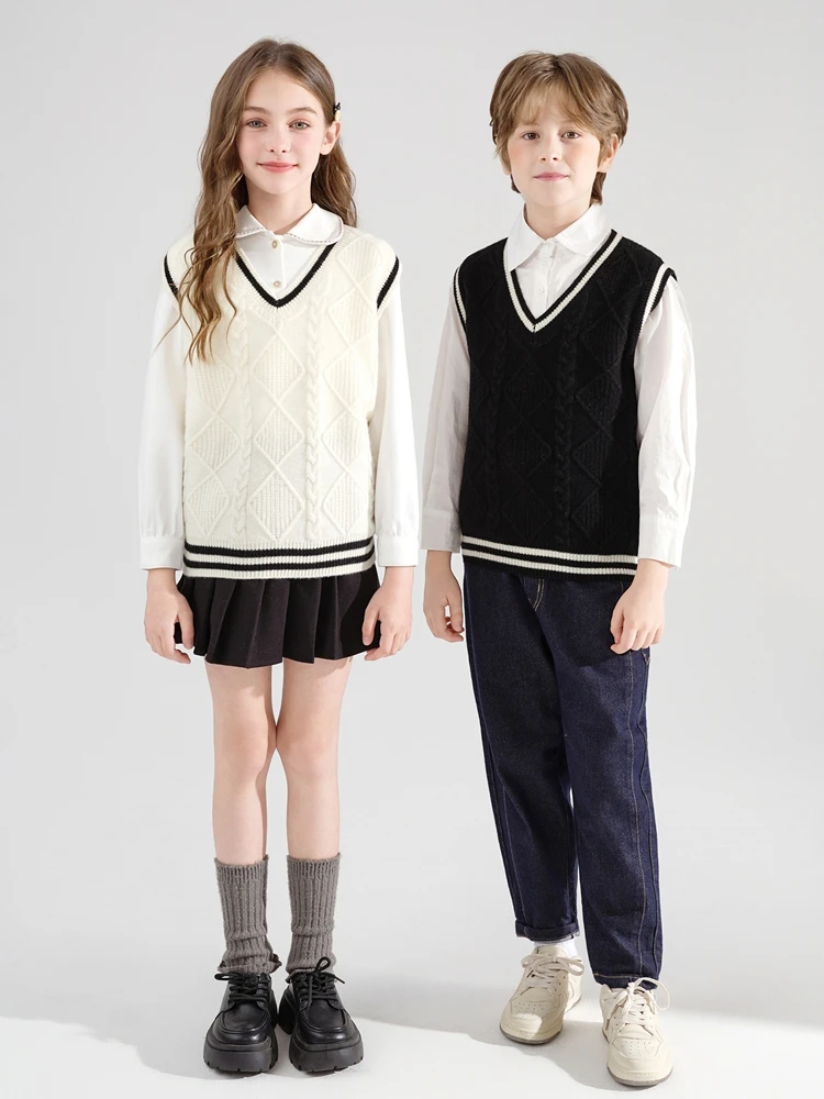 

Classic Kids Vest 100% Merino Wool Sweater Vest Autumn Winter Pullover Vest Children Sleeveless Waistcoat Lightweight Layering