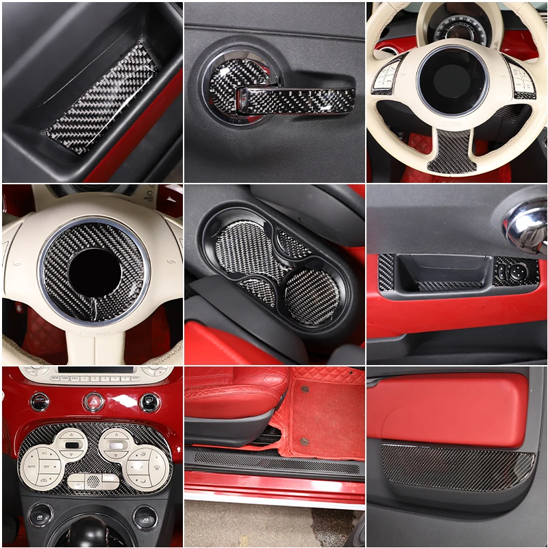 

Auto Interior Modified Accessories For Fiat 500 2011-2019 Real Carbon Fiber Center Console Dashboard Trim Sticker Car Decoration