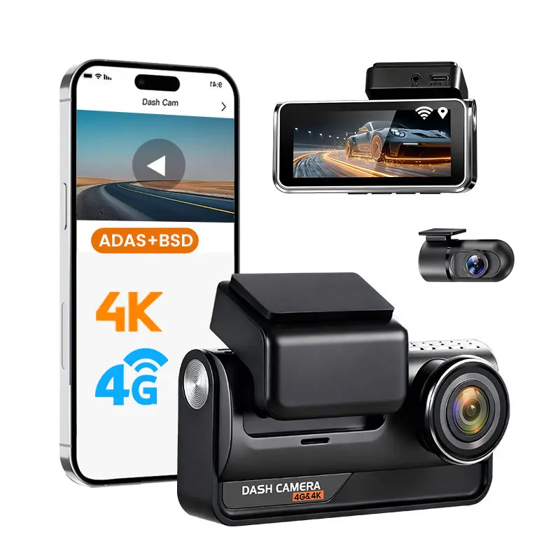 4G SIM Dash Cam Touch Screen Dual Lens 4K+1K Back Cam WIFI Car Camera Recorder GPS tracking Live Streaming APP Remote Monitor