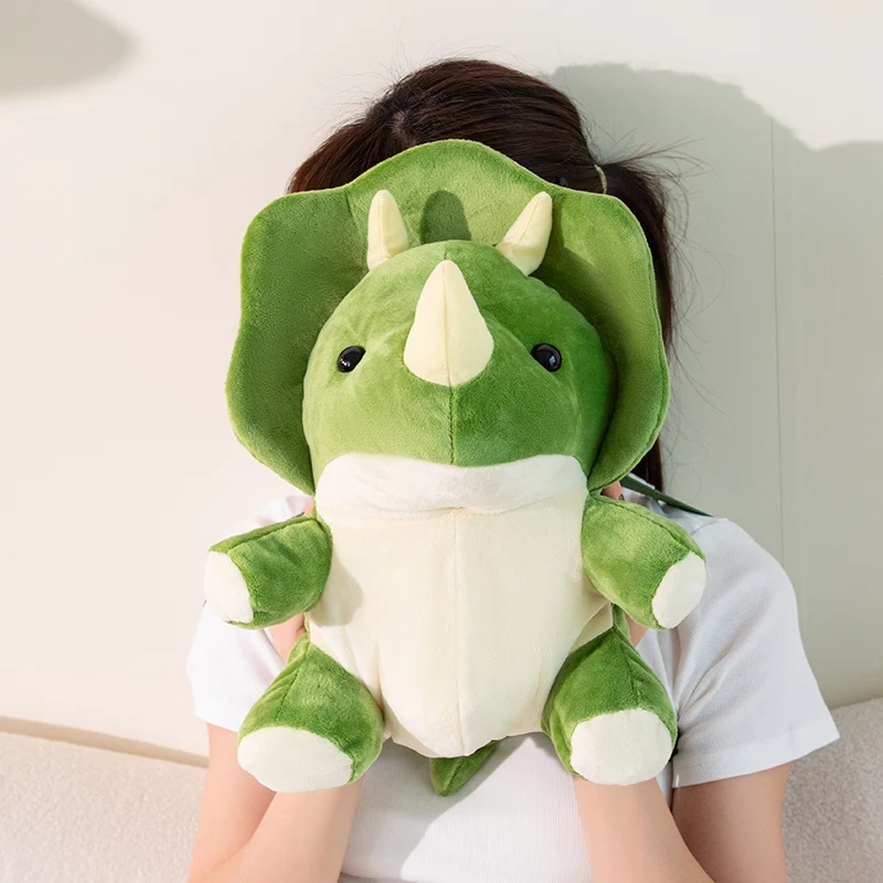 Kawaii New 45cm Dinosaur Stuffed Doll Backpack Blue Green Cartoon Triceratops Stuffed Backpack For Boys And Girls Birthday Gift