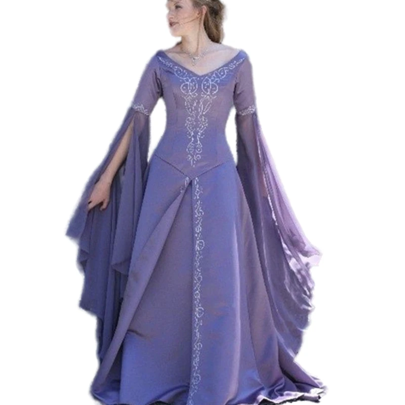 Vestido de novia Medieval bordado, manga larga acampanada, cuello en V, Vintage, hada fantástica, Formal, 2023