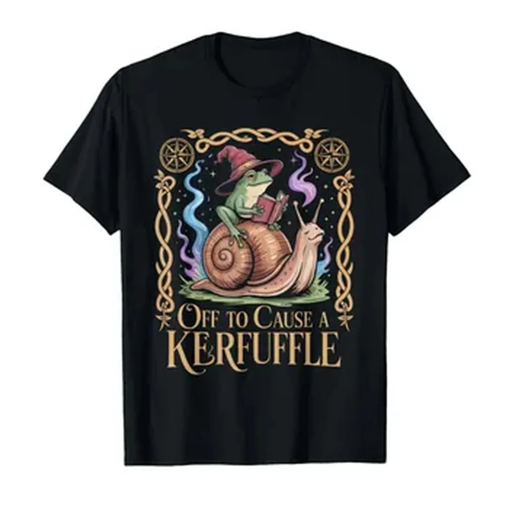 Off to Cause A Kerfuffle Funny Frog Wizard Meme T-shirt For Men Women 100% Cotton T Shirts Short Sleeve Tops 0123-2