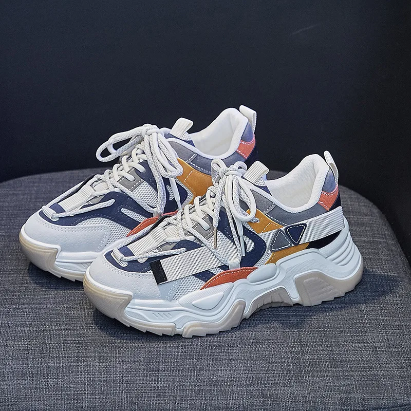 Platform Sneakers Woman Running Shoes Lady Fashion Color Block Cross-strap Breathable Sports Shoes Women Trainers Zapatos Mujer