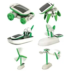 Kit educativo de energía solar DIY: juguete de energía renovable seis en uno para construir modelos de avión, barco, coche, tren y cachorros para niños