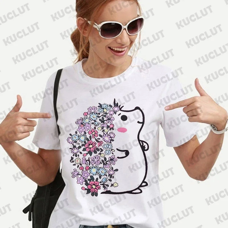 T-shirt da donna T-shirt da donna Cartoon femminile T-shirt con grafica floreale riccio T-shirt casual streetwear Abbigliamento T-shirt Abbigliamento donna Top