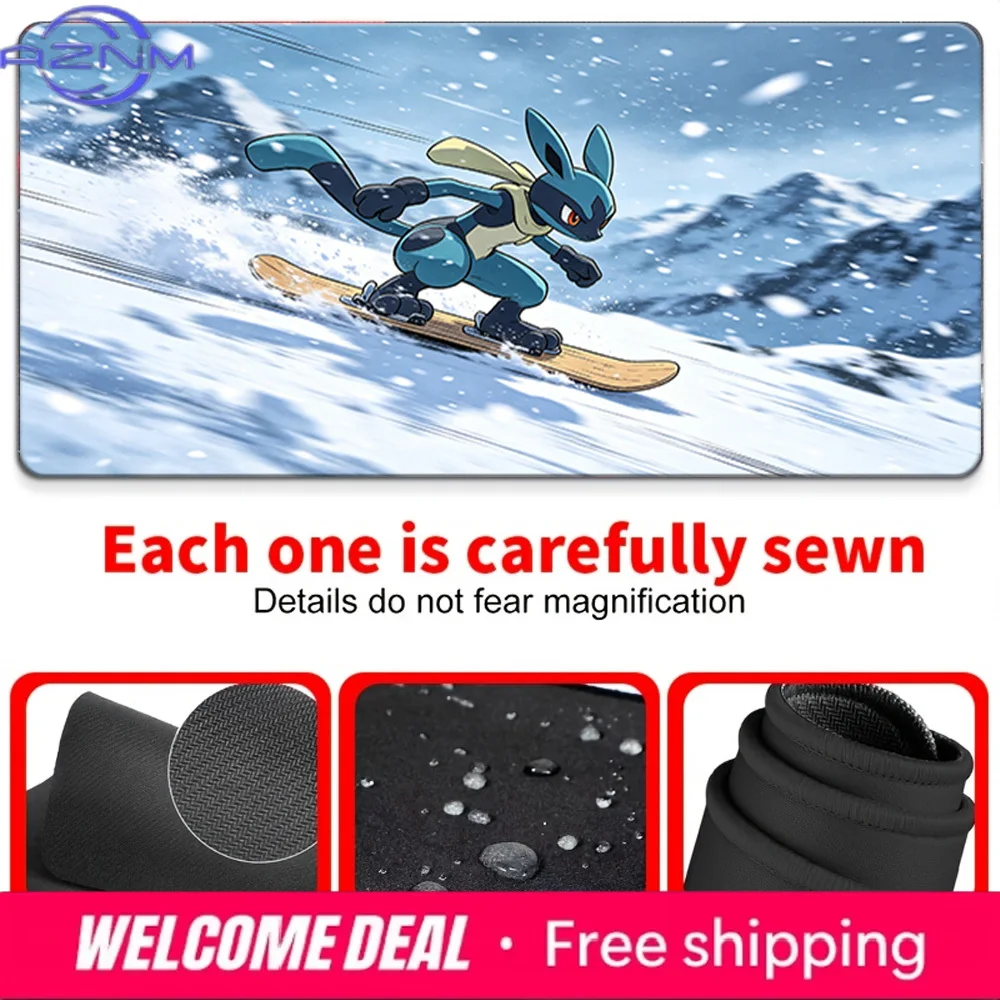 Lucario Snowboarding Winter Forest TCG Playmat Non-Slip Gaming Mouse Pad for Computer Mouse Mat Desk Mat
