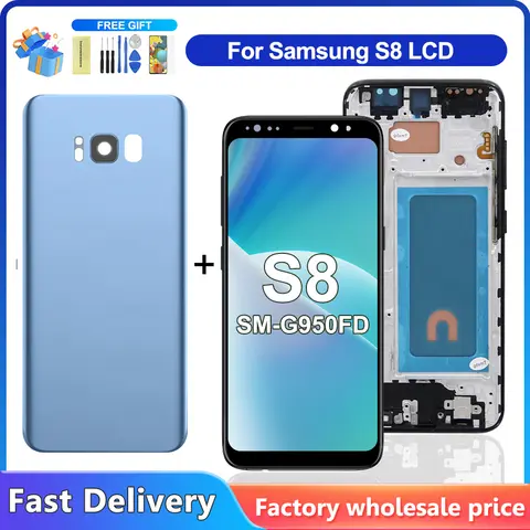 For Samsung S8 Display Touch Screen with Frame Digitizer Tested LCD for G950 SM-G950F SM-G950FD Compatible Mobile Phone Parts