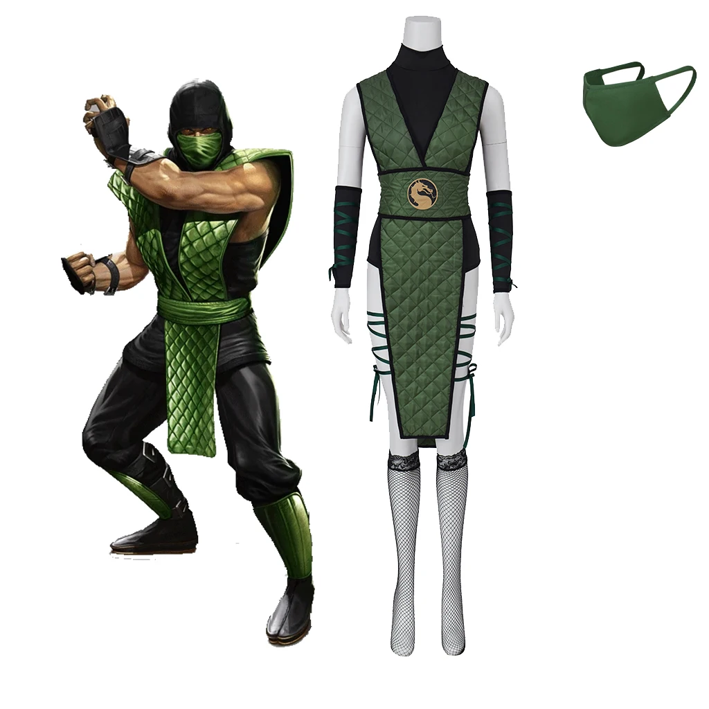 Reptile Mortal Kombat cosplay costumes women sexy Reptile green uniform set with Face Covering halloween Reptile costume