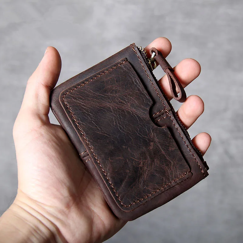 

Vintage natural genuine leather small coin purse simple luxury high quality crazy horse cowhide men's women's card holder wallet