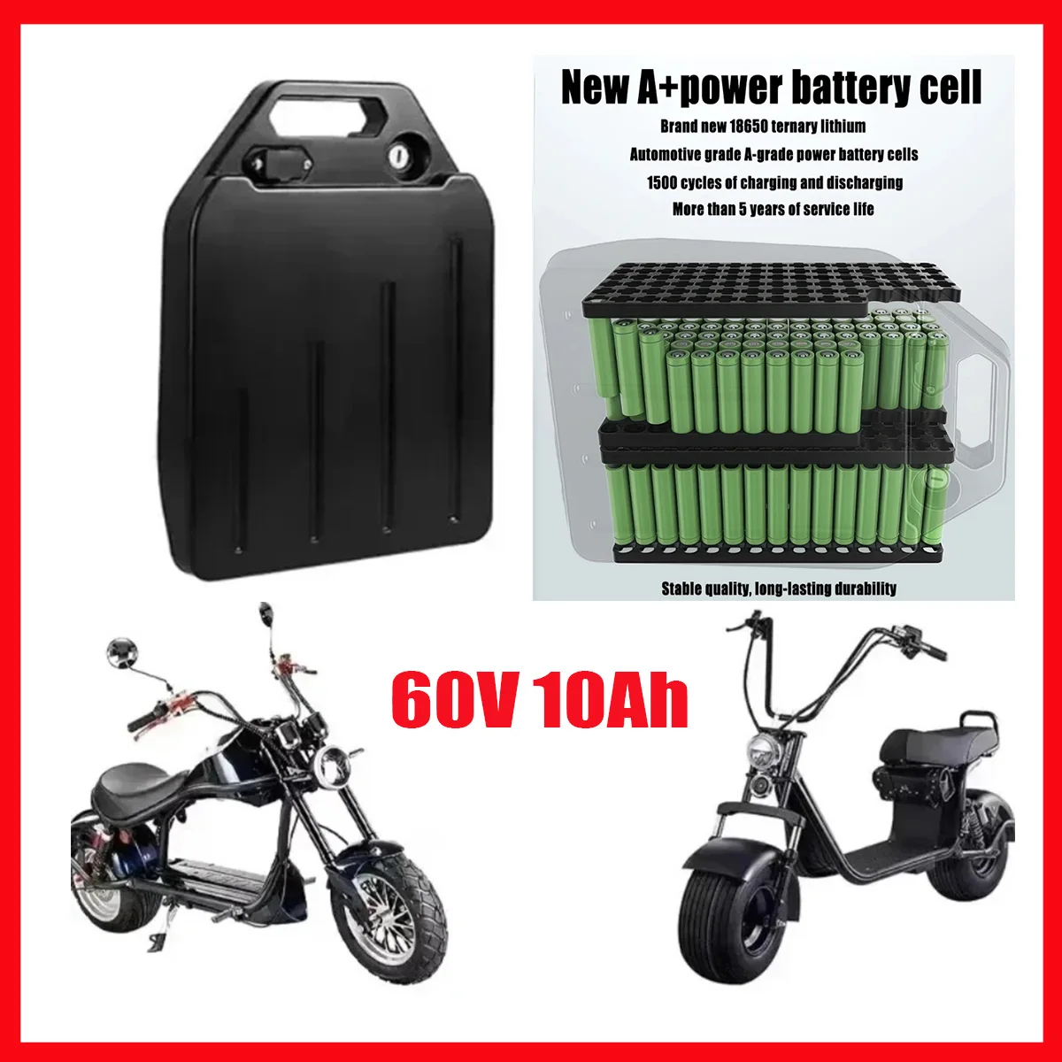 60V 10Ah 20Ah 30Ah Electric vehicle lithium battery  1500W for Harley two wheel foldable Citycoco electric scooter