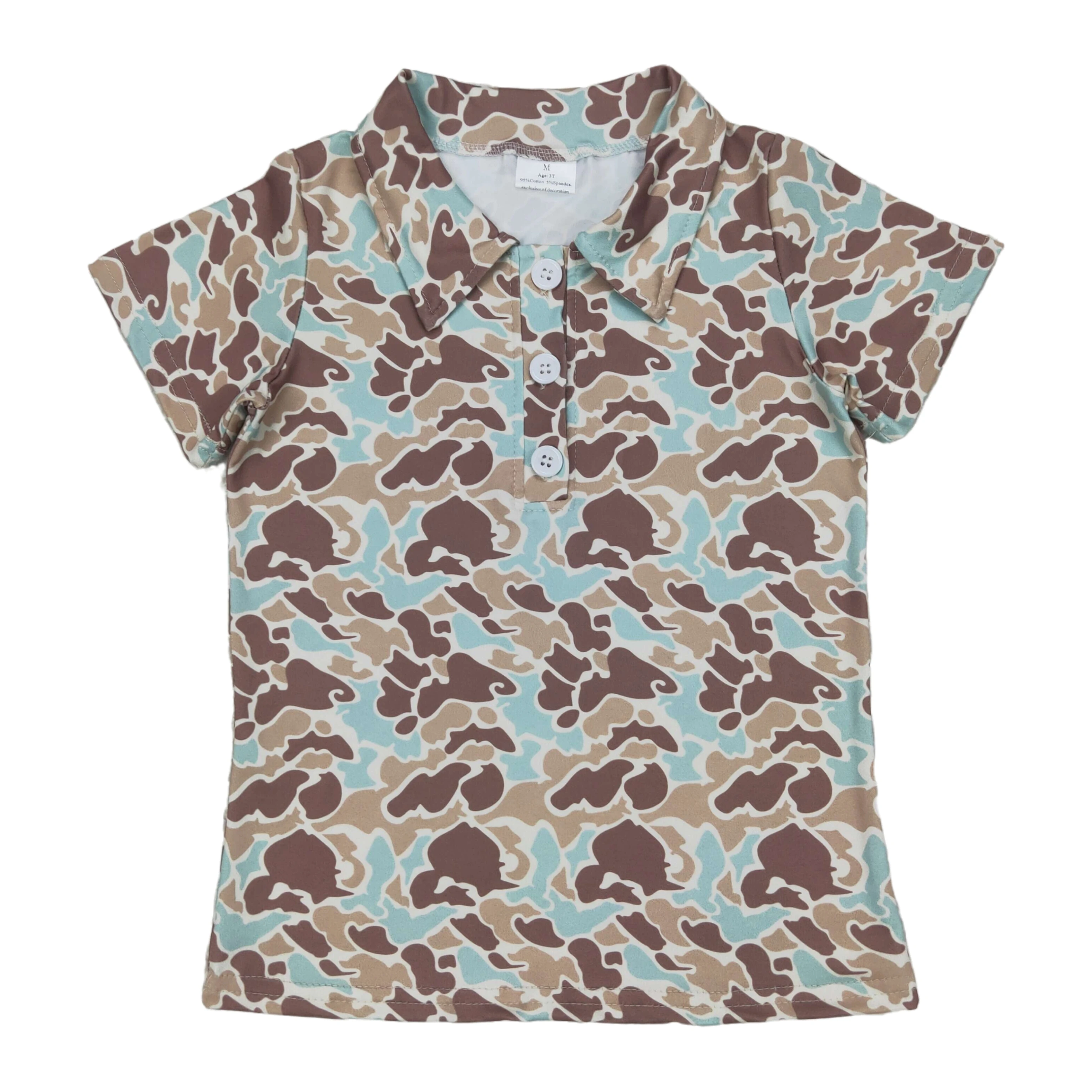 

Wholesale Infant Kids Toddler Lapel Tee Pullover Polo Shirt Clothing Children Short Sleeves Baby Boy Brown Green Camo Button Top