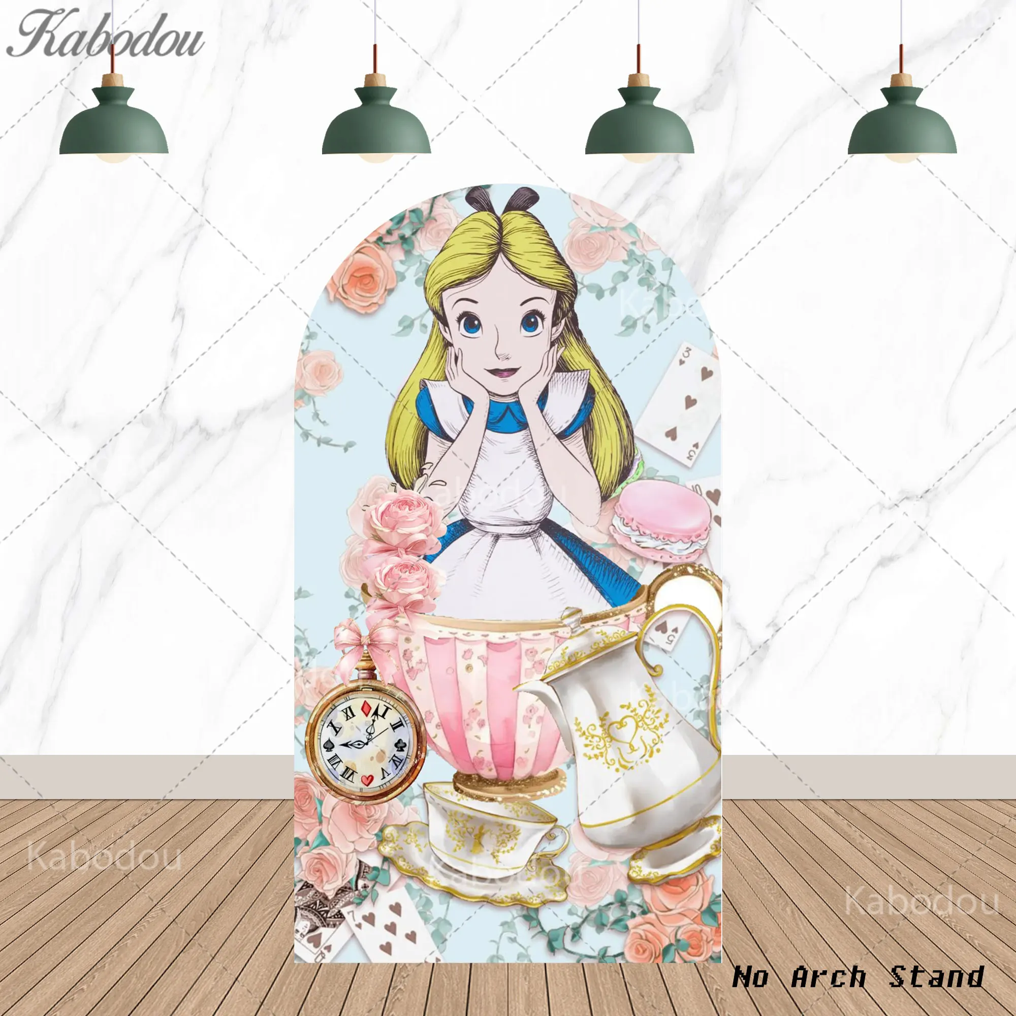 Alice in Wonderland Arch Backdrop Girls Birthday Tea Party Decorations Cover  Photography Flower Pocket Watch Background Banner