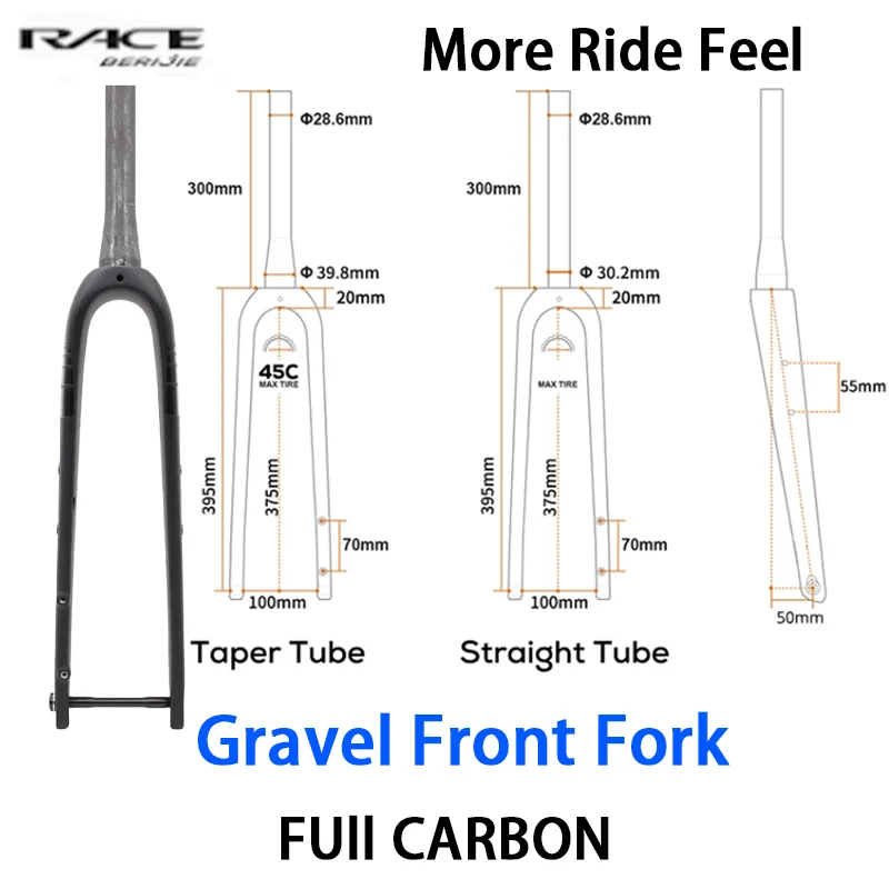 

RACE Full Carbon T1000 Gravel Front Fork,Max 700C*45C,Straight OR Tapered,28.6mm,Bicycle Accessories,Disc Brake,Carbon Fork