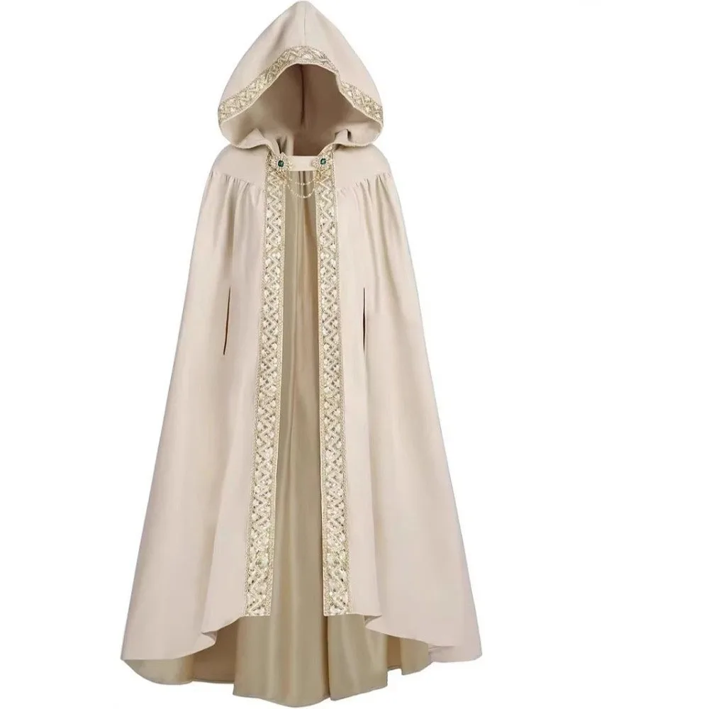 Multi-functional Anime Medieval Cloak Fantasy Dark Style Hooded Cape Pastoral Ribbon Edge Gothic Cosplay Costume Adult