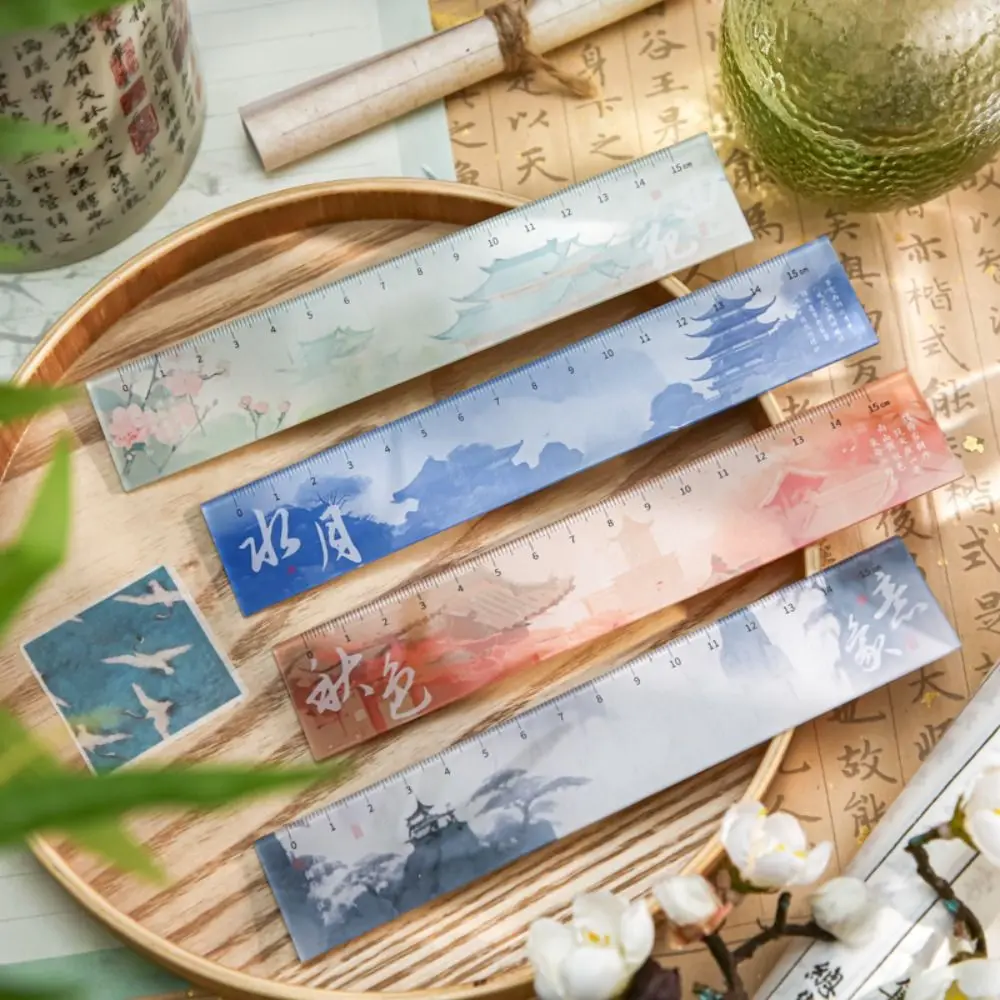 Oriental Scenery Series 15cm Drafting Straight Ruler DIY Drawing Tools Multifunctional Measuring Ruler Acrylic Bookmark