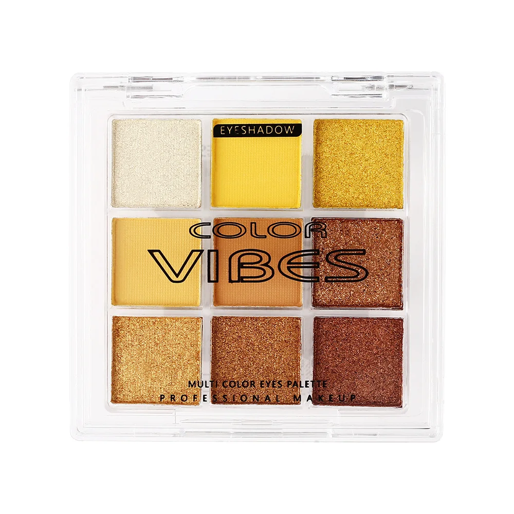 9-color eyeshadow palette, low saturation matte pearl glitter velvet texture yellow glitter eyeshadow is waterproof and lasting