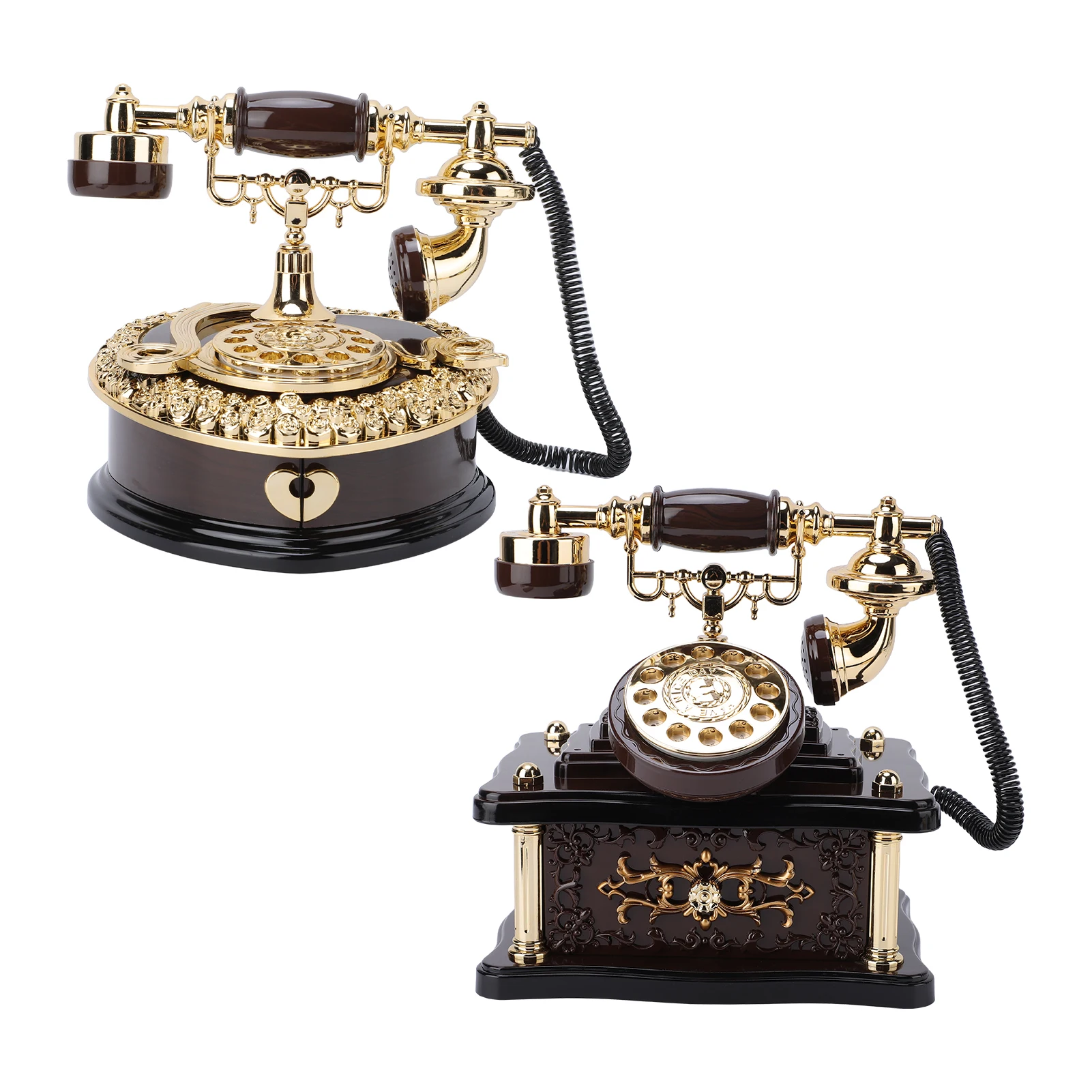 Music Box Wooden Musical Box Telephone Shape Vintage Nostalgic Old Music Box Ornaments for Birthday Holiday Gifts