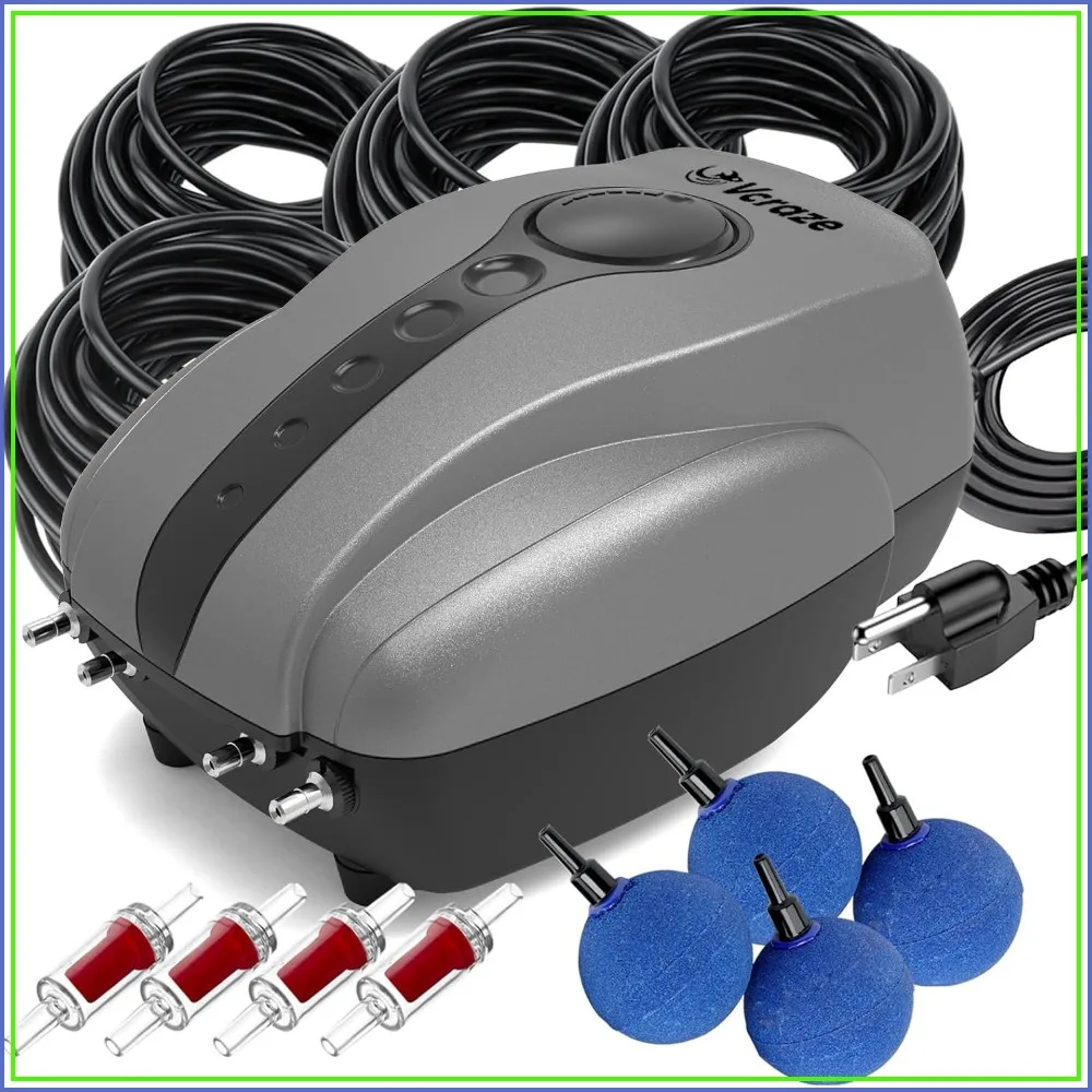 

All-in-1 Pond Aeration Kit for Up to 2000 Gallons, Quiet Pump with Check Valves, Air Stones & Tubing