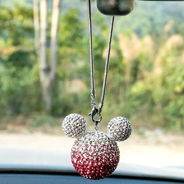 Luxury Crystal Rhinestone Mickey Car Rearview Mirror Hanging Ornament, Popular Car Pendant, Elegant Design for Ladies