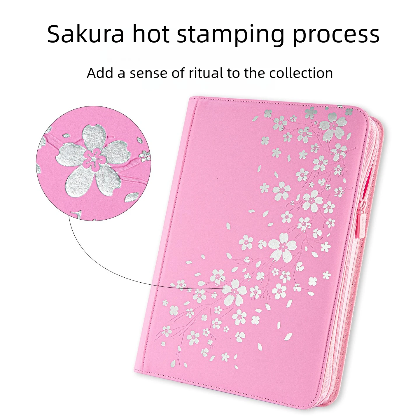 Sanseking Sakura Art 9-Pocket Zipper Card Binder, PU Leather Trading Card Album for Pokemon PTCG Riftbound Collectible Cards