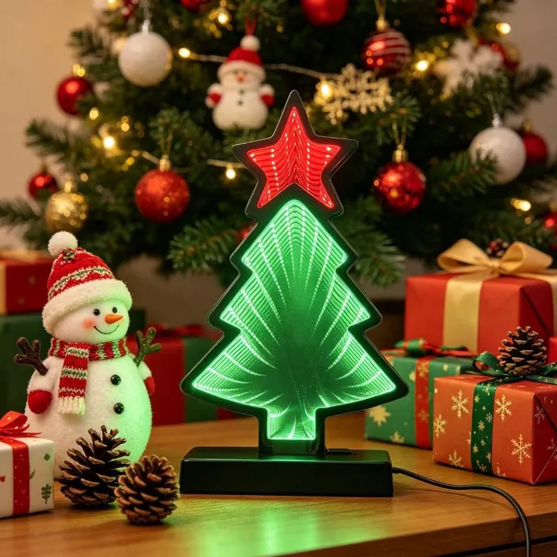 Christmas gift atmosphere light Christmas tree modeling 3d infinite mirror light Melaleuca mirror abyss tunnel light