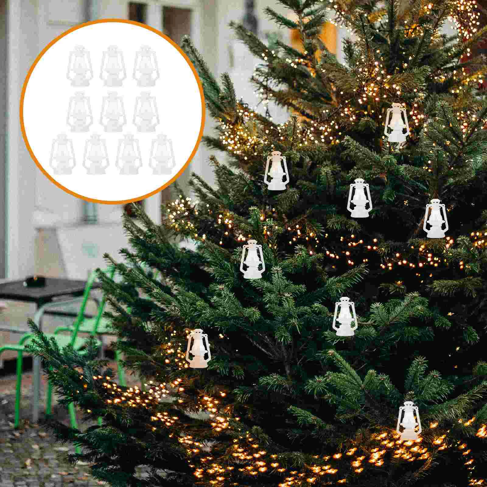 

10 Pcs Mini Kerosene Lamp Retro Christmas Tree Xmas Decor Decoration Miniature Ornament Brown Ornaments Lantern Light