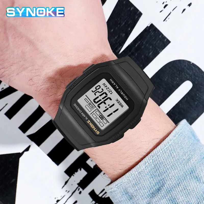 Reloj Hombre Men Square Watch SYNOKE Sports Chronograph Digital LED Electronic Clock Watches Alarm Stopwatch Relogio Masculino