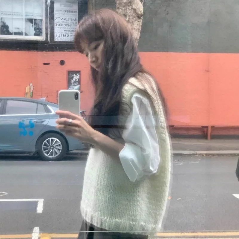 

Round Neck Handmade Vest, Women's Woven Loose and Versatile Solid Color Vest, Korean Dongdaemun New Style