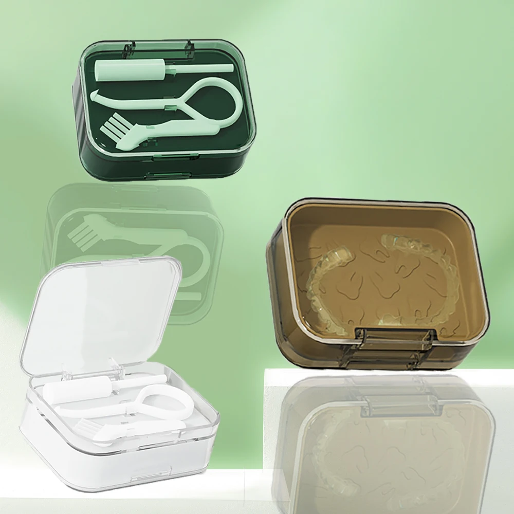 Double Layers Denture Box Retainer Braces Storage Box portable and delicate  Retainer Braces Storage Box With Teeth Cases