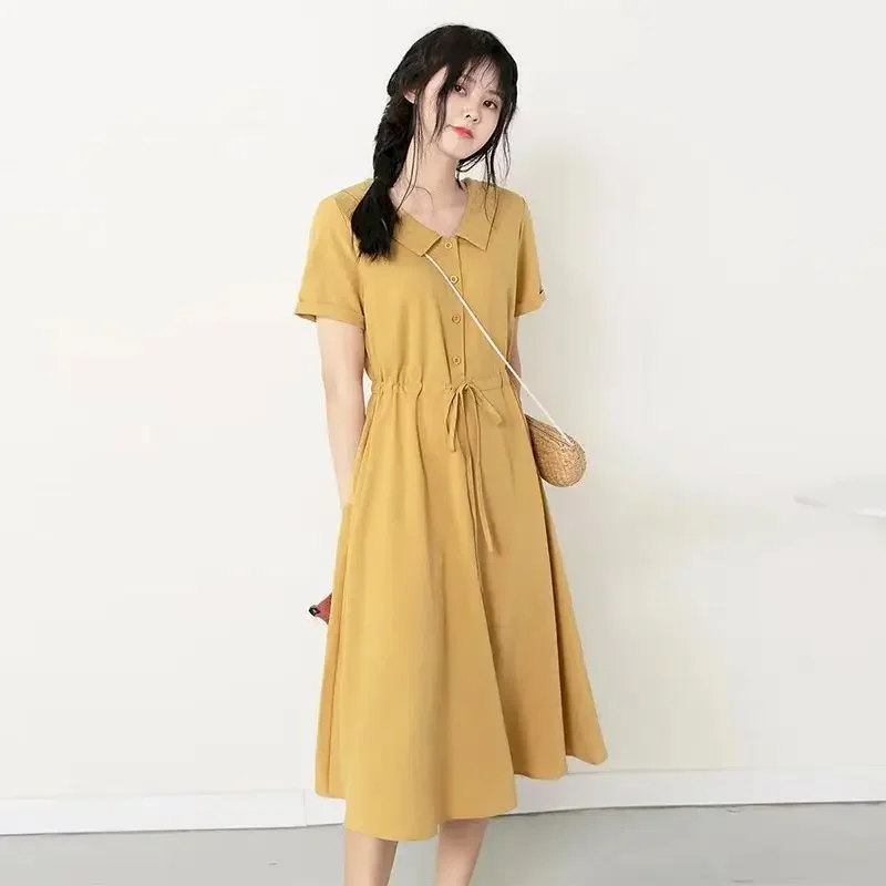 القطن فستان كتان المرأة تصميم الأزياء قميص بولو فساتين عادية فضفاض الخصر الفرنسية كيكيو فستان كبير الحجم 2024 الصيف الاتجاه رقيقة