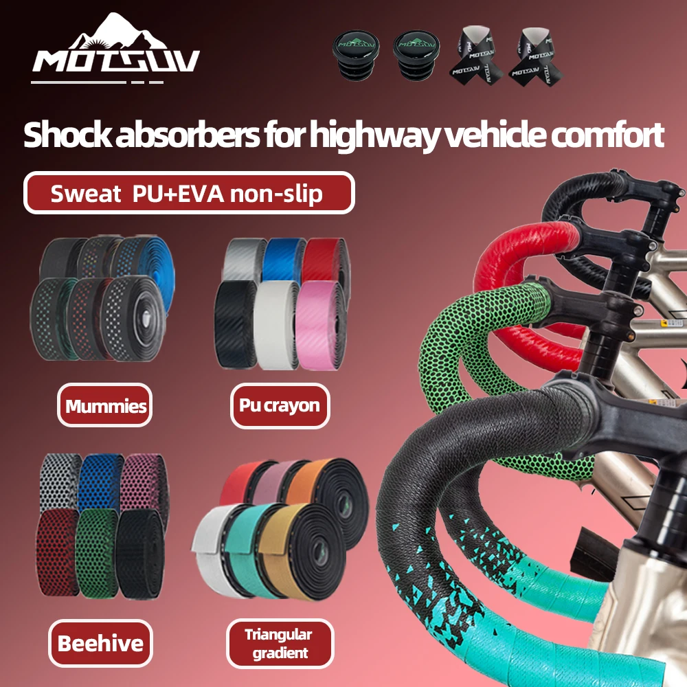 MOTSUV Bicycle Handlebar Strap MTB Road Bike Handle Tape Non-Slip PU+PVE Belt Tape Handbar Protection Cover Accessories Set