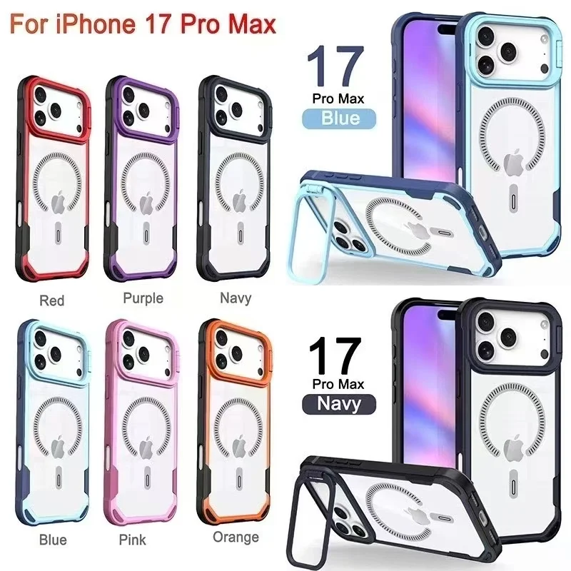 

Luxury Clear Acrylic Silicone Lens Protective Stand Holder Case For iPhone 17 Air 16 15 14 13 Pro Max 12 11 Shockproof Safe Case