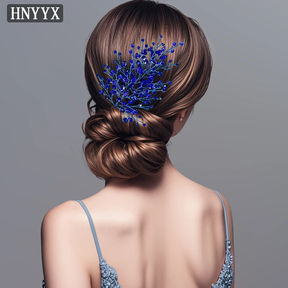 HNYYX Blue Crystal Headband for Women Rhinestone Crown Party Headpieces Bridal Wedding Hair Accessories Jewelry Tiara A235