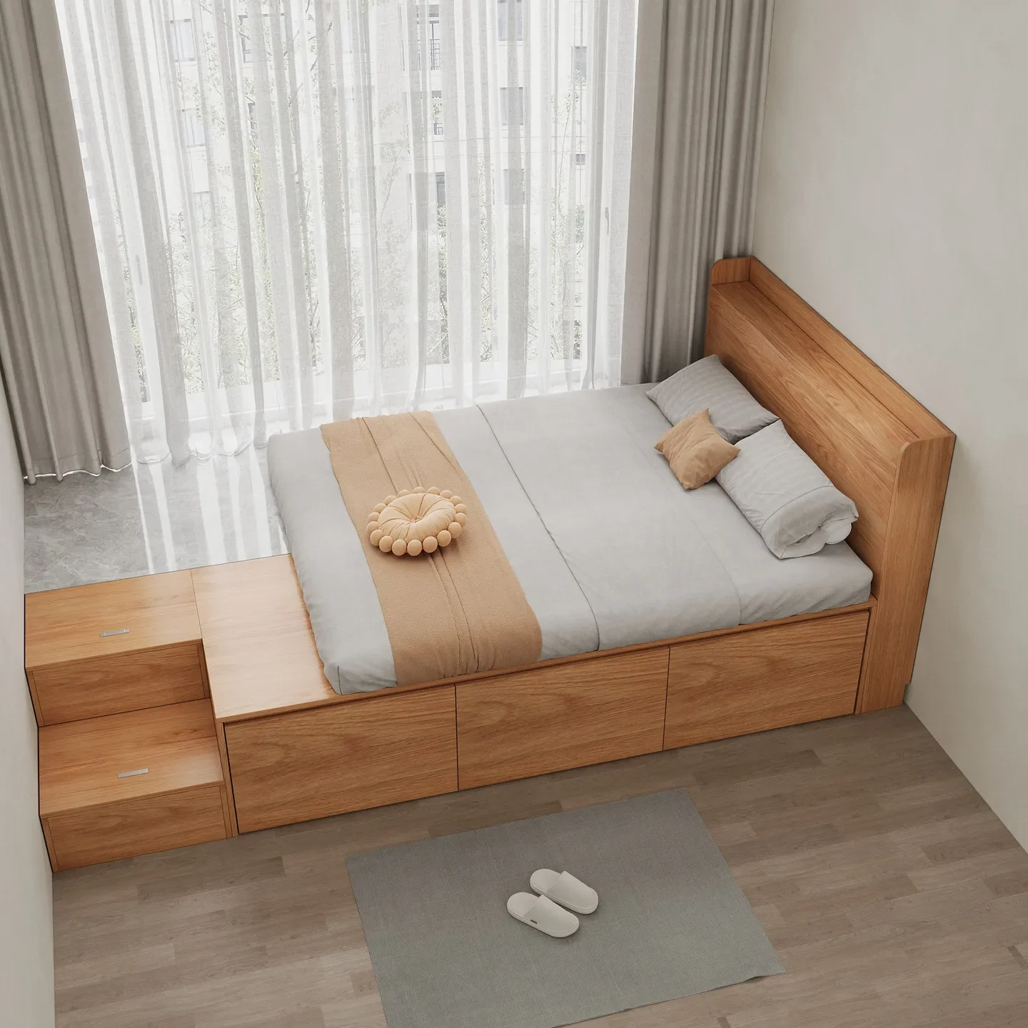 Solid wood window sill bay window splicing tatami half platform transformation bed