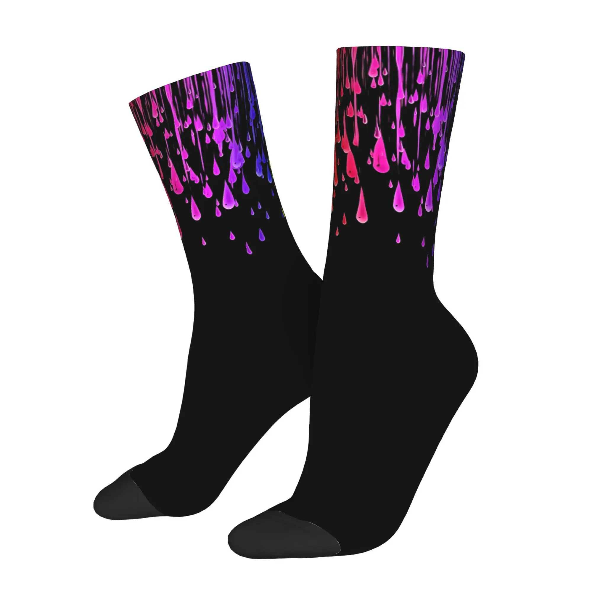 1pc Colorful Neon Rainbow Paint Drips Printed Men's Socks  Novelty Hip Hop Harajuku Pattern Crew Sock Casual Gift
