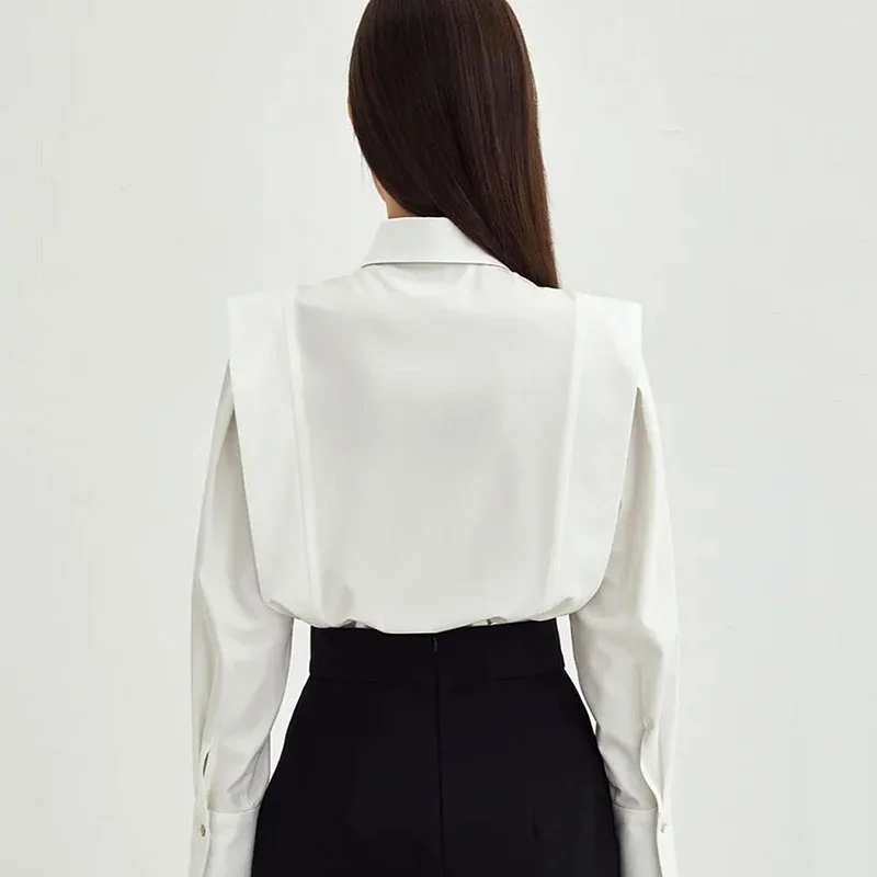 2025年秋新作 レディース ホワイトシャツ ファッション 長袖 ストレートショルダーシャツ レディース 多機能 気質 カジュアルブラウス