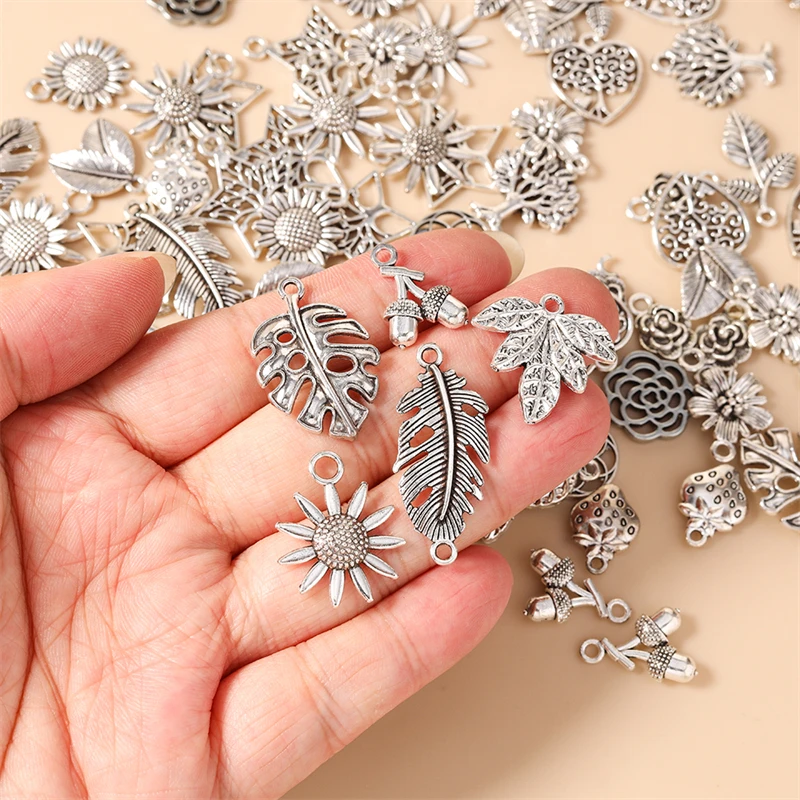 20 Stück niedliche Anhänger aus Legierung in Form von Pflanzen, Blumen, Bäumen und Blättern für die Schmuckherstellung, Ohrringe, Anhänger, Halsketten, Armbänder, DIY-Bastelzubehör – Detail 2