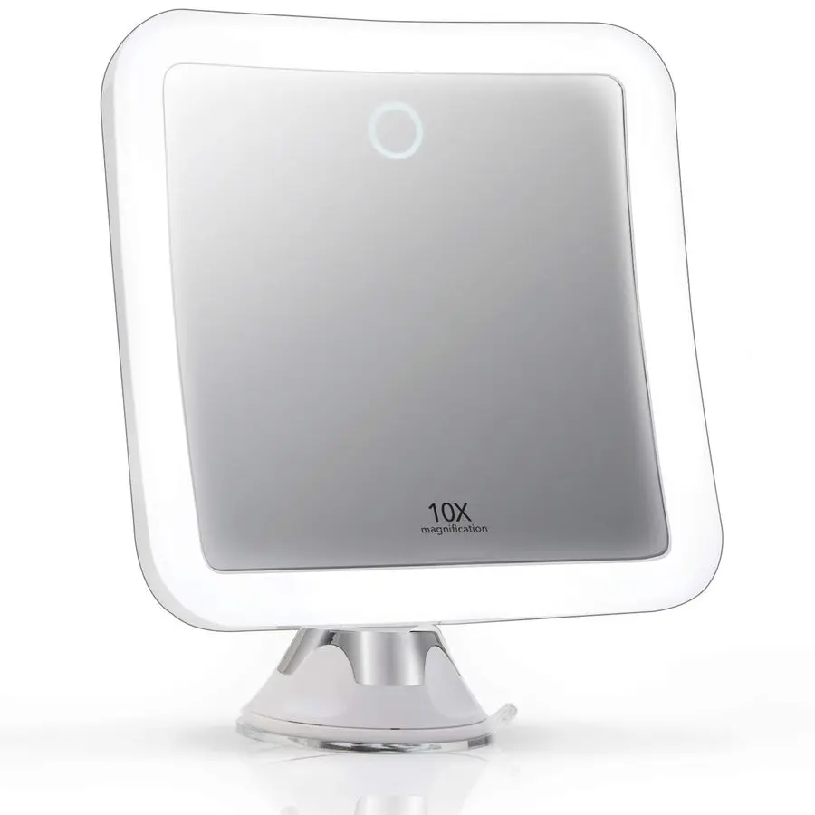 

Rechargeable 10x Magnifying Mirror with 3 LED Light Settings, Dimmable Touch Light, Cordless, Locking Suction Mount, Lighted Mi