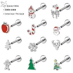 ZS 1PC 16G Stainless Steel Lip Piercings for Women Snowman Reindeer Pine Lip Rings Cartilage Earring 6mm/8mm Helix Piercing
