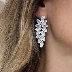Luxury Sparking Cubiz Zircon Drop Earrings for Women Charm Bling Flower Leaf CZ Crystal Earring Wedding Party Fashion Jewelry
