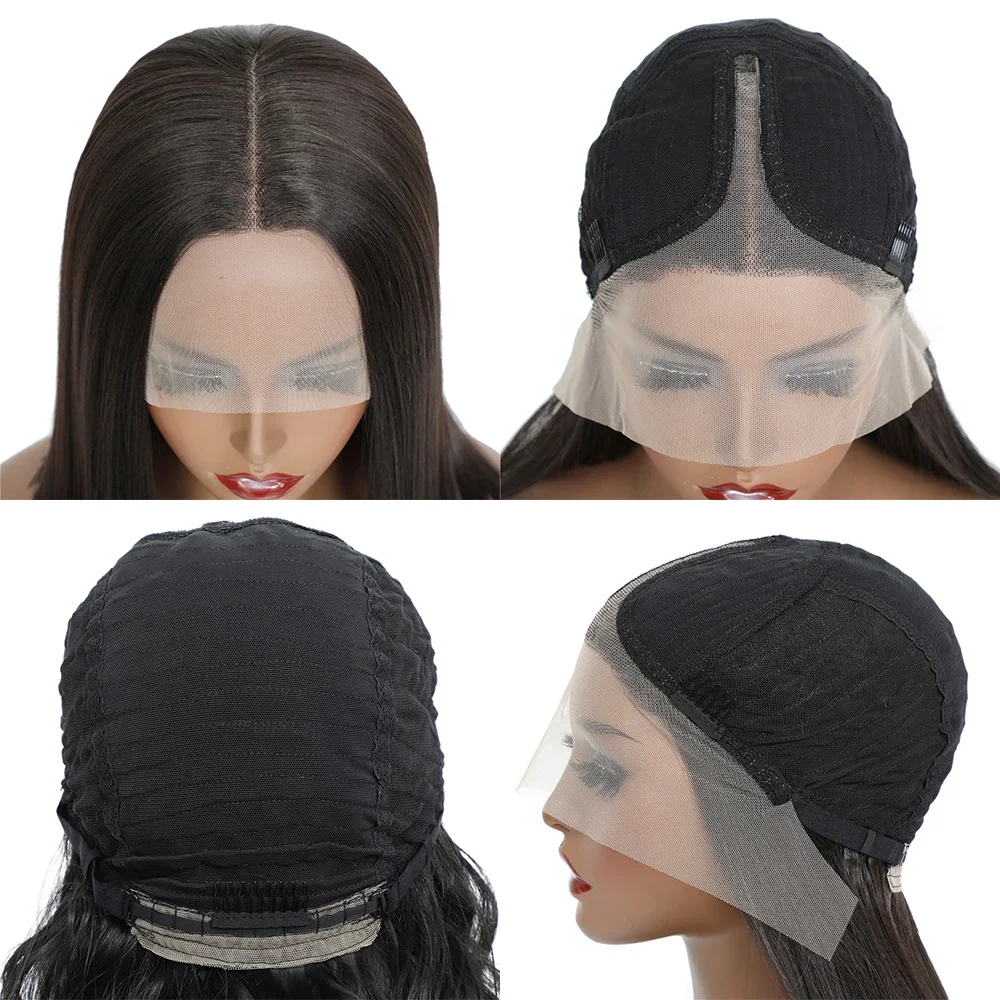 Ombre pirang sintetis renda Wig depan untuk hitam wanita bagian tengah Wig rambut tahan panas panjang Medium X-TRESS lurus Yaki