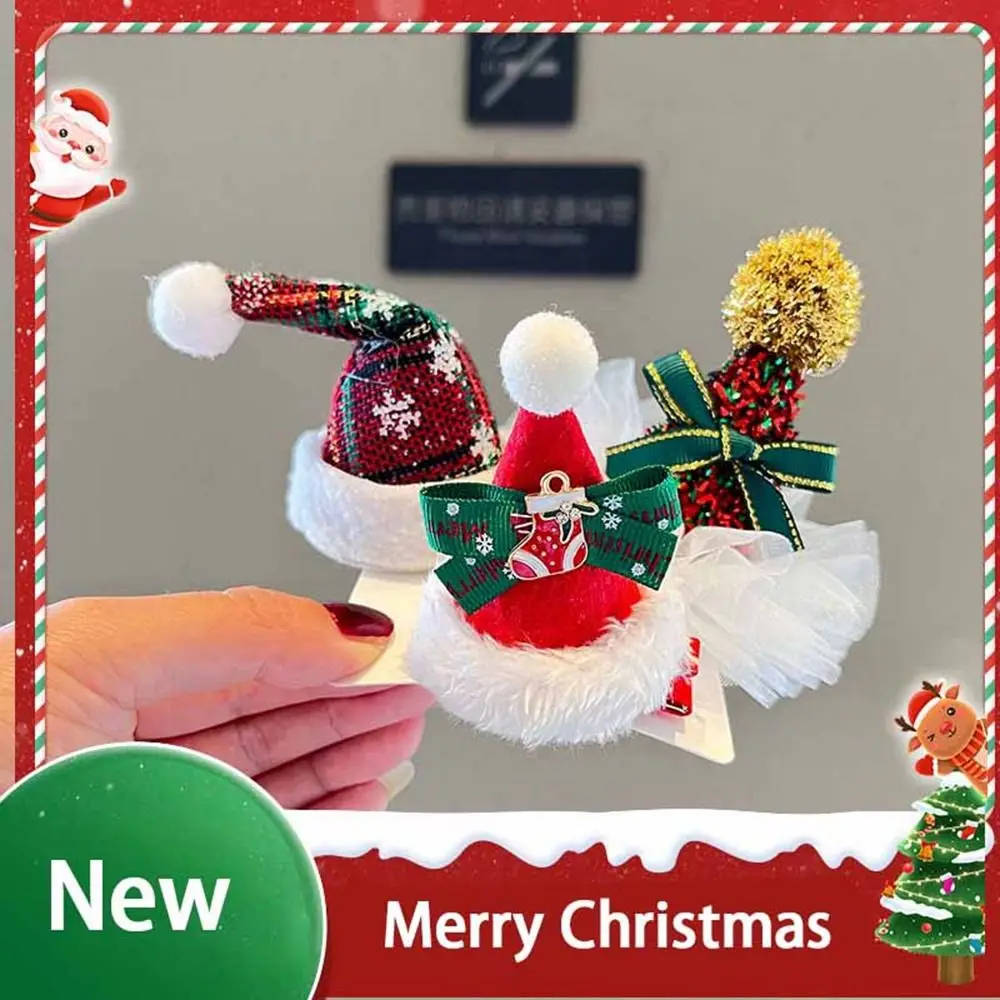

Decor Bowknot Snowflake Santa Claus Christmas Hat Hairpin Korean Hair Accessories Christmas Costume Dress Up Children Hair Clip