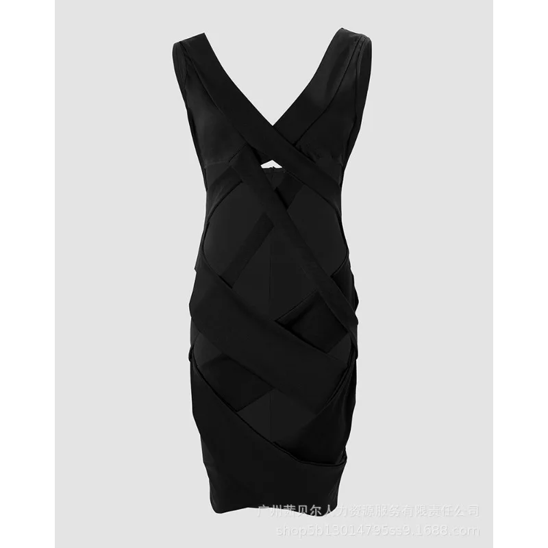 Sem mangas vestido apertado oco para fora bainha mini y2k preto sexy bodycon vestido feminino verão rendas design clube vestido de festa