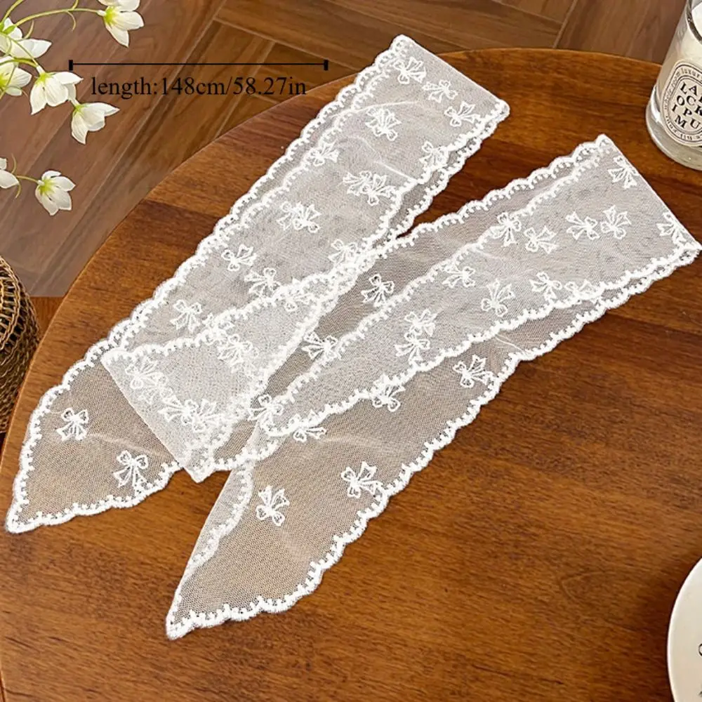 Кружевной шарф для волос в пасторальном стиле, мягкая накидка, элегантная повязка на голову с милым бантом, тюрбан, аксессуары, лента с вышивкой, ремешок для волос на открытом воздухе