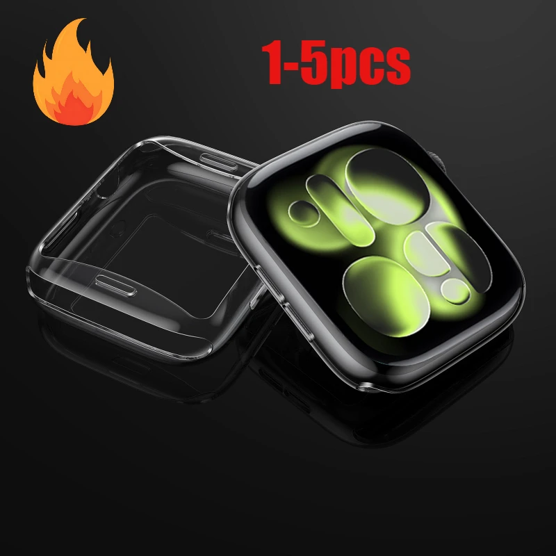 1–5 Stück weiche TPU-Abdeckung, Displayschutzfolie für Apple Watch 11, 10, 9, 8, 45/41 mm, 44 mm, 42 mm, 46 mm, transparentes Gehäuse, IWatch-Serie 7 SE 6 5