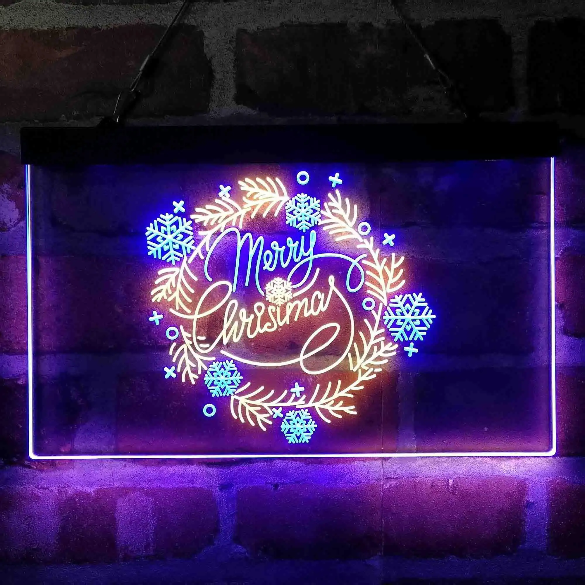 Merry Christmas Holy Wreath Dual Color Led Neon Sign st6-i4122
